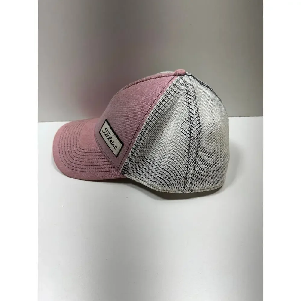 Titleist A-Flex Sz L/XL Fitted Trucker Hat Cap Golf Pink/White Mesh Embroidered